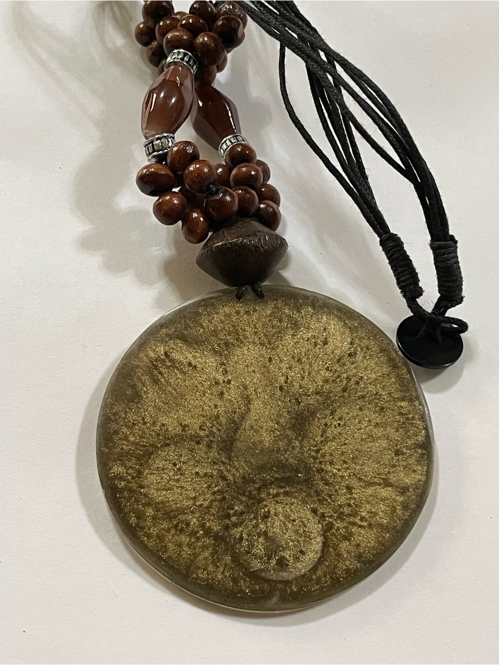 Unique Shell, Resin, Wood & Glass Disc Bead Cord Necklace #9746 ❤️🔥 - Picture 5 of 9